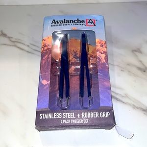 NEW avalanche stainless steel + rubber grip 2 pack tweezer set
